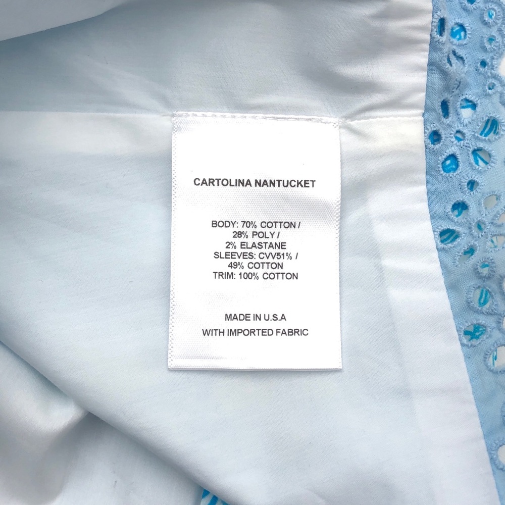 Cartolina Nantucket Blue White Floral Eyelet Ruffled Crop Top - Picture 4 of 5